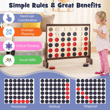 Costzon Giant 4-in-a-Row Game Set, Wooden Jumbo 4-to-Score Game with 42 PCS Chips & 600D Oxford Fabric Carrying Bag