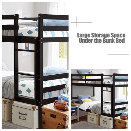 Costzon Twin Bunk Bed, Solid Hardwood Twin Over Twin Bed for Kids with Ladder and Safety Rail