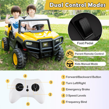 24V Ride On Dump Truck Licensed Caterpillar 2-Seater Kids Car with Remote Control