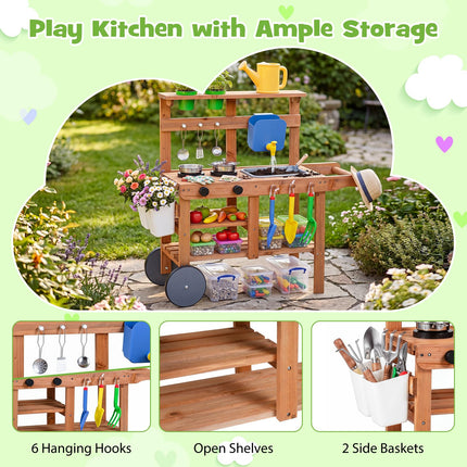 Costzon Mud Kitchen for Kids | Pretend Role Play Toy w/Wheels