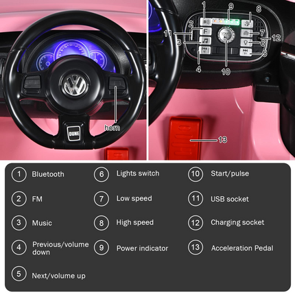 Costzon Ride on Car, 12V Licensed Volkswagen Beetle Battery Powered Vehicle w/ Remote Control