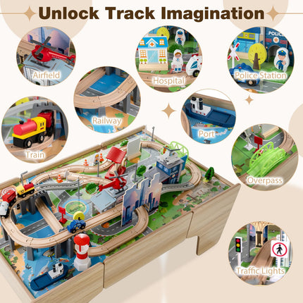 Costzon 110-Piece Wooden Train Table with Drawer for 3+ Years Old Toddlers