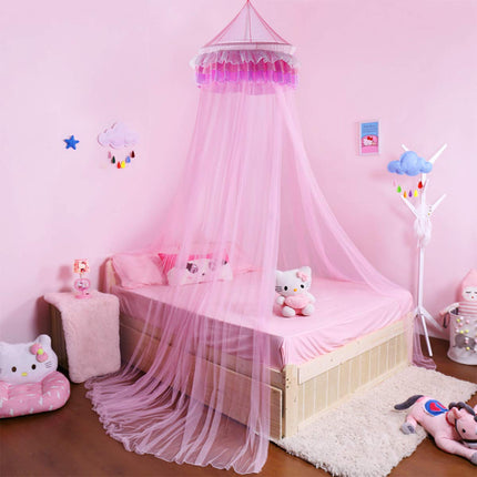Elegant Lace Bed Mosquito Netting Mesh Canopy Princess Round Dome Bedding Net for Girls