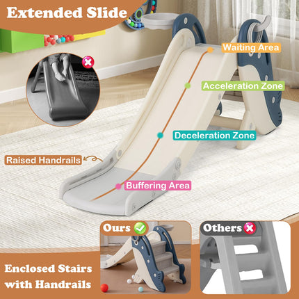 Costzon Foldable Toddler Slide, Freestanding Baby Climber Playset Kids Slide with Basketball Hoop, Ring Toss, Ball, Inflator & Rings