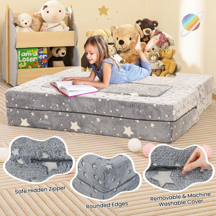 Costzon Kids Couch Set Convertible, 2 Seat Toddler Chair Glow in The Dark, Fold Out Children Sofa Couch