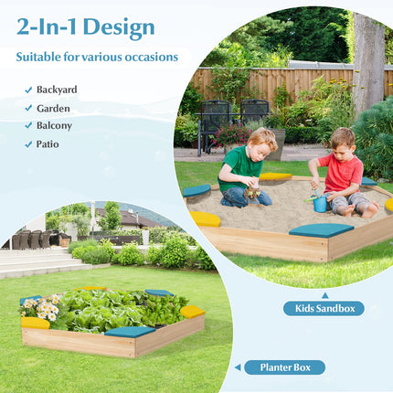 Costzon Kids Sandbox, Hexagon Large Cedar Wood Sand Pit w/ 6 Built-in Corner Seating