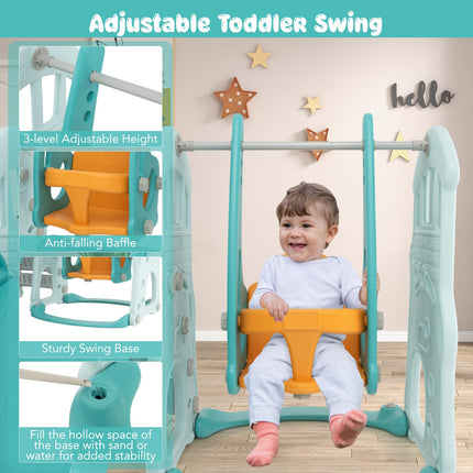 Costzon 4 in 1 Toddler Slide and Swing Set, Castle Indoor Outdoor Baby Swing with Slide
