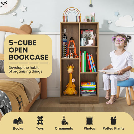 Costzon 5-Section Bookcase for Kids, 41” Tall Wooden Toy Storage Organizer for Books Toys