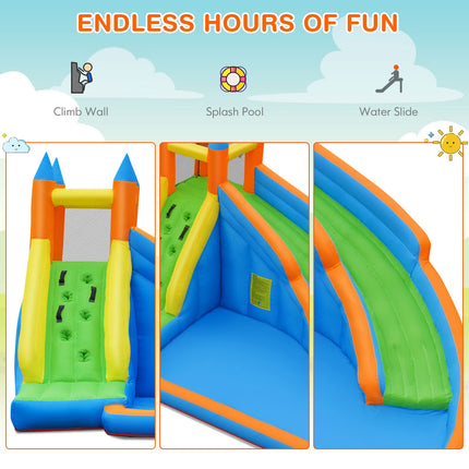 Costzon Inflatable Water Slide, Giant Bouncy Waterslide Park for Kids Backyard Outdoor Fun with Climbing Wall