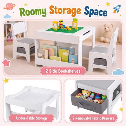 Costzon 4 in 1 Kids Table and Chairs with Building Blocks