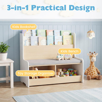 Costzon Kids Reading Nook with Bench Toy Storage Organizer Bookshelf