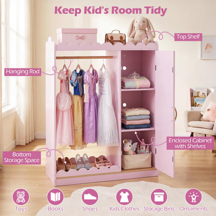Costzon Kids Dress Up Storage with Mirror Toddler Wardrobe Closet