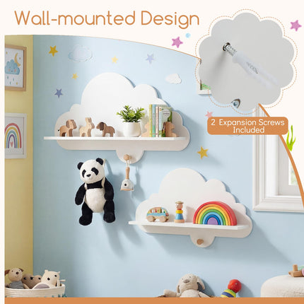 Costzon 2 Pieces Floating Cloud Shelves | Cute Corner Bookshelves for Nursery Playroom