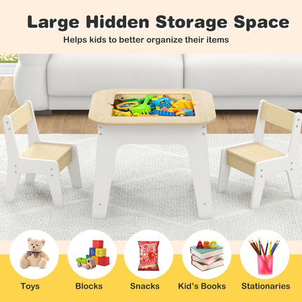 Costzon Kids Table and Chair Set, 3-in-1 Wooden Activity Table with Removable Tabletop