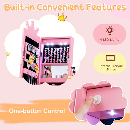 Costzon LED Kids 360° Swivel Jewelry Cabinet with Full Length Mirror