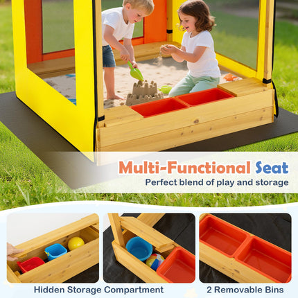 Costzon Kids Wooden Sandbox with Canopy(Yellow&Blue)