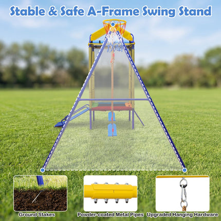 Costzon 5-in-1 Kids Swing Set with Trampoline