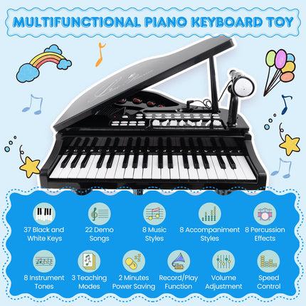 Costzon Kids Piano, 37 Key Mini Grand Piano Toy Keyboard, Portable Electronic Piano Educational Musical Instrument Toy