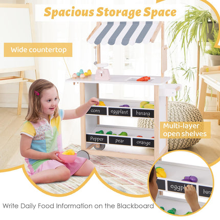 Costzon Kids Pretend Play Grocery Store, Wooden Ice Cream Cart Toy Set for Kids with Ice Cream Making Counter