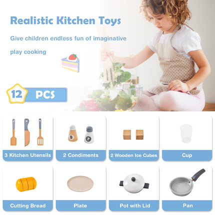 Costzon 2-Piece Play Kitchen, Wooden Toy Kitchen Set with Refrigerator