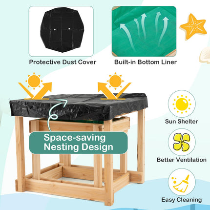 Costzon Sand Table, 2 PCS Wood Kids Sensory Table with Protective Cover