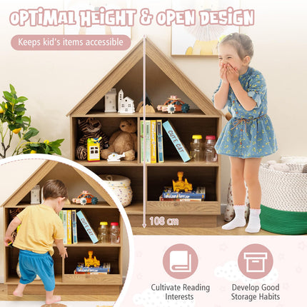 Costzon Kids Dollhouse Bookshelf 3-Tier Wooden Open Bookcase for Toys and Books