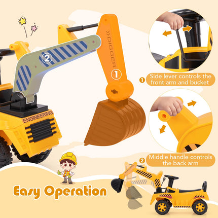 Costzon Ride On Excavator, Kids Construction Digger Truck, Foot-to-Floor Sliding Car Vehicle Toy w/Working Shovel