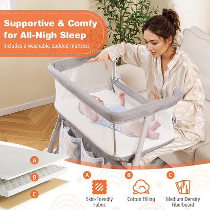 BABY JOY Bassinet, Bedside Crib w/Adjustable Height, Comfy Mattress, Full-Mesh Sides and Storage Pockets (37" x 31.5" x 41.5")