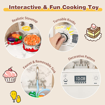 Costzon Kids Kitchen Playset, Wooden Little Chef Pretend Play Kitchen with Deluxe LED Lights