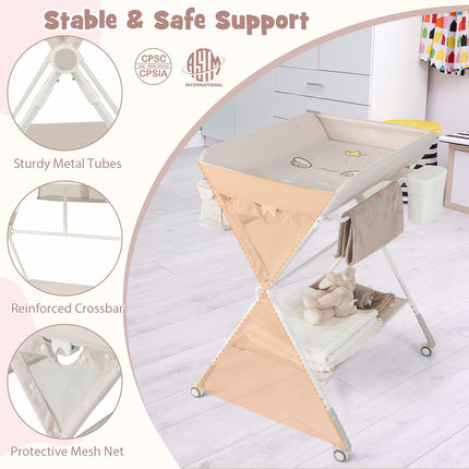 BABY JOY Portable Baby Changing Table, Foldable Diaper Changing Station with Wheels