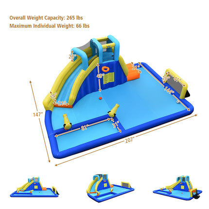Costzon Inflatable Water Slide 7-in-1 Giant Waterslide Park for Outdoor Fun with Water Soccer Splash Pool 735w Blower