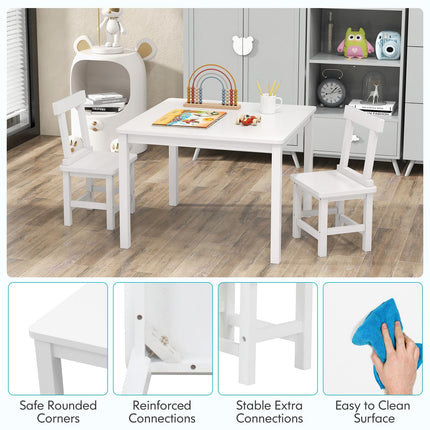 Costzon Kids Table and Chairs, 3 PCS Premium Wood Children Table and Chairs with Rubber Wood Legs