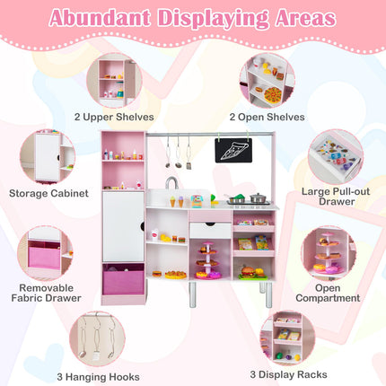 Costzon 2-in-1 Kids Kitchen Playset & Grocery Store, Double-Sided Pretend Play Kitchen with Light & Sound