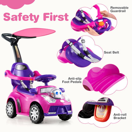 Costzon Push Car 3 in 1 Stroller Sliding Walking Car with Handle Canopy Seat Belt