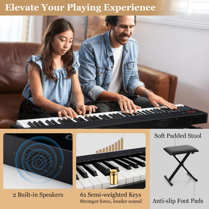 Costzon 61 Key Keyboard Piano, Portable Electric Piano Keyboard for Beginners with Semi-weighted Keys