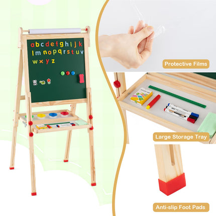 Costzon Wooden Art Easel for Kids 3 in 1 Height Adjustable Foldable Easel