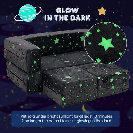 Costzon Kids Couch Set Convertible, 2 Seat Toddler Chair Glow in The Dark, Fold Out Children Sofa Couch