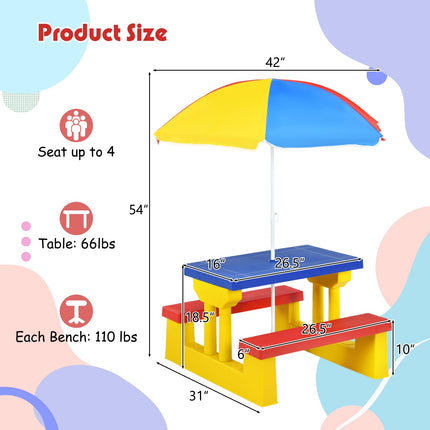 Costzon Kids Outdoor Table and Chair Sets with Removable Umbrella