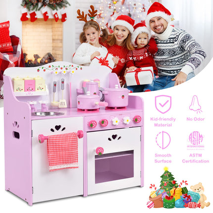 Costzon Kids Kitchen Playset Wooden Pretend Little Chef Cooking Toy Set with Sink