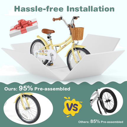 Costzon Kids Bike, 18 Inch Retro Child Bike for 3-8 Years Old w/Adjustable Height