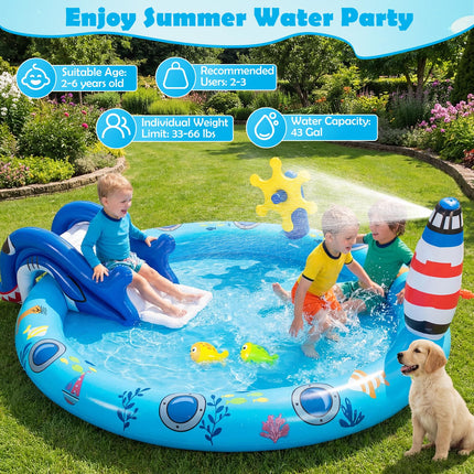 Costzon Shark Outdoor Kids Summer Playhouse Inflatable Water Park (74'' x 60'' x 24.8'')