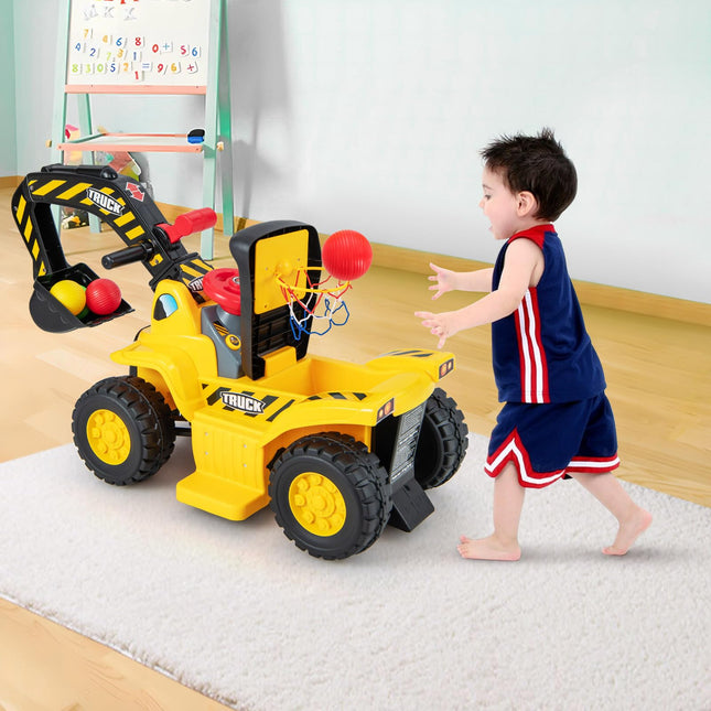 Costzon 6V Ride On Construction Excavator, Outdoor Digger Scooper Tractor Toy W/Safety Helmet