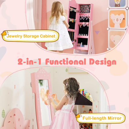 Costzon Kids Jewelry Armoire Cabinet, 43.5" Standing Jewelry Organizer with Full-Length Mirror