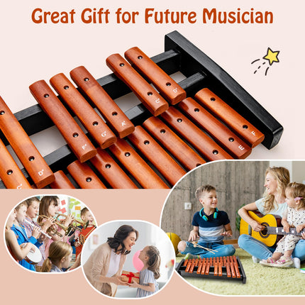 Costzon Portable 25-Note Xylophone, Wood Xylophone Kit with 2 Mallets & Convenient Carrying Bag