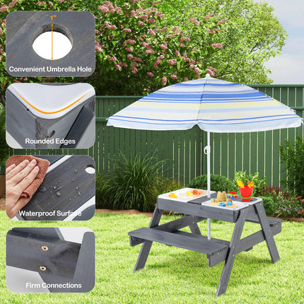 Costzon Kids Picnic Table, 4 in 1 Sand & Water Table w/Adjustable Umbrella