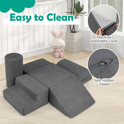 Costzon Toddler Climbing Toys Indoor, 6 Pieces Foam Climbing Blocks for Baby Inside with Skin-Friendly Chenille Fabric