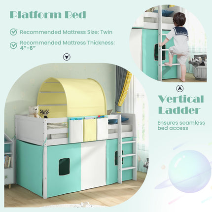 Costzon Twin Size Loft Bed, Playhouse Bed Frame with Tower