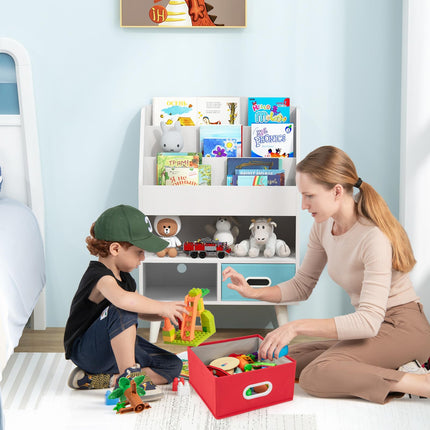 Costzon Kids Bookshelf, 5-Tier Wooden Children’s Book Rack with 2 Cube Bins for Books and Toys