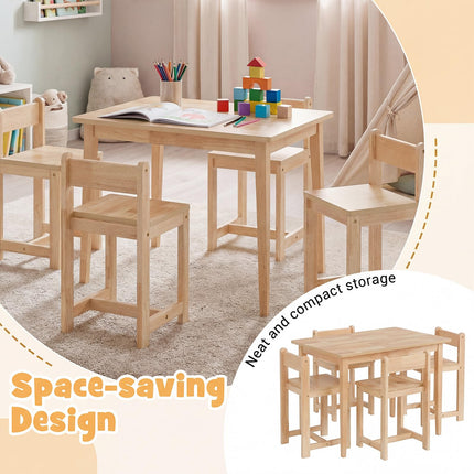 Costzon Kids Table and Chairs 5 Pieces Rubber Wood