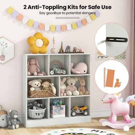 Costzon 7-Section Bookcase for Kids, Wooden Toy Storage Organizer for Books Toys